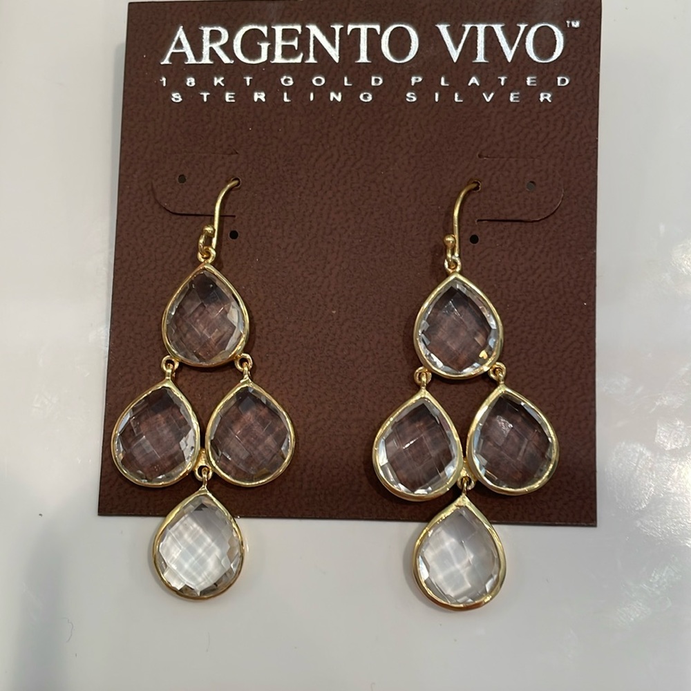 NWT.  Argento Vivo 18K Gold Plated Sterling Silver Pierced Earrings